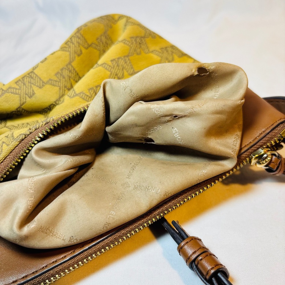 Michael Kors Crossbody Bag Yellow Monogram MK Logo Messenger Purse - Picture 12 of 12